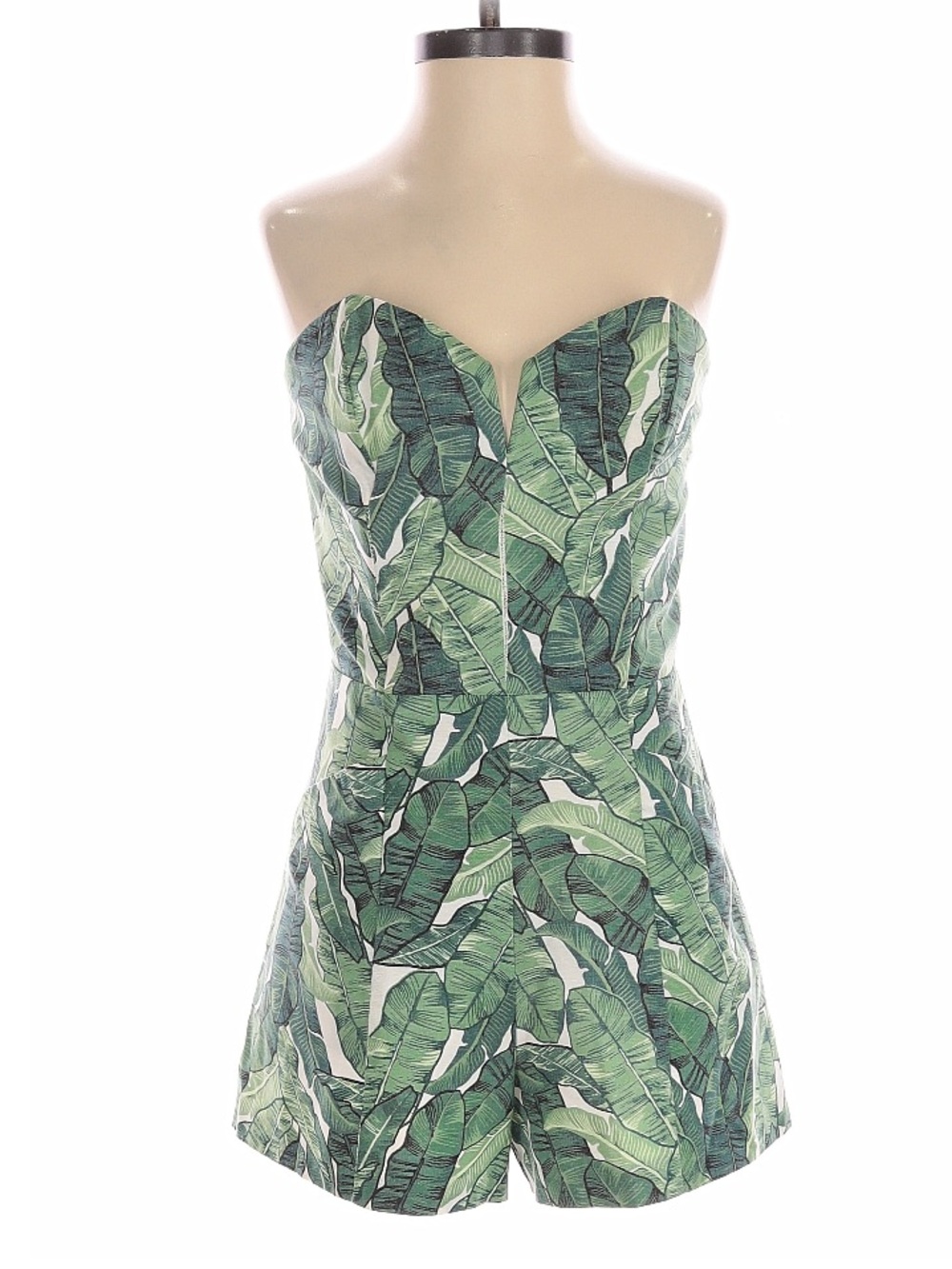 H&M Green Tropical Leaf Strapless Romper, 6